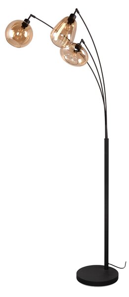 Trio Lighting Podna lampa Lumina, 3 žarulje, crna/jantarna, staklo, Crno, Dnevni boravak/blagovaonica, Staklo