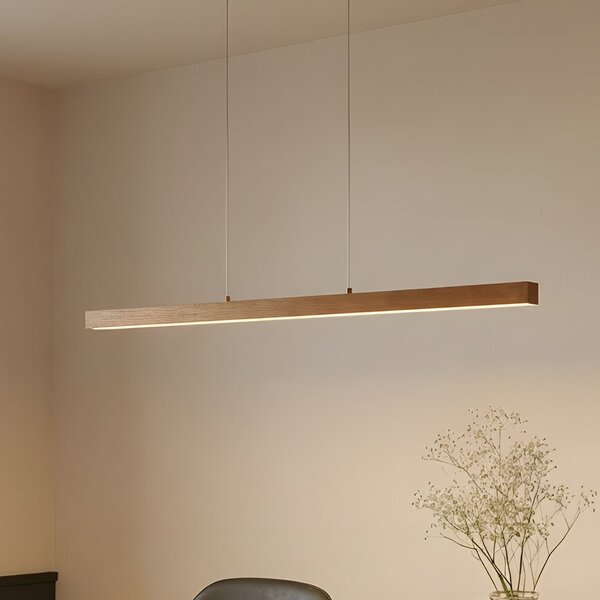 Lucande LED viseća svjetiljka Nihalo, drvo, 122 cm, prigušljiva, CCT, prigušiva, Drvo, Dnevni boravak/blagovaonica, Drvo