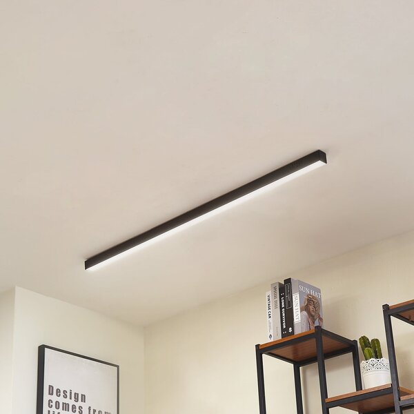 Lucande Teniona LED stropna svjetiljka, 132 cm, crna, aluminij, prigušiva, Crno, Dnevni boravak/blagovaonica, Aluminij