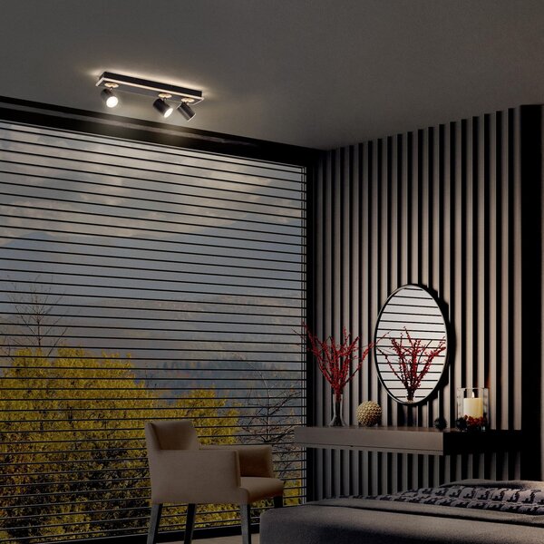 LEDVANCE LED stropni reflektor Mars, 4 žarulje, 3 spota, crni, Crno, Dnevni boravak/blagovaonica, Metal
