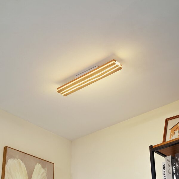 Lucande LED stropna svjetiljka Silja, drvo, 100 cm, 3000K, Drvo, Dnevni boravak/blagovaonica, Drvo