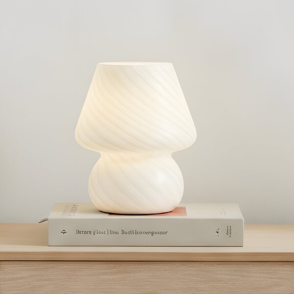 Lindby stolna lampa Andriana, bijela, staklo, Ø 15 cm, Bijela, Dnevni boravak/blagovaonica, Staklo