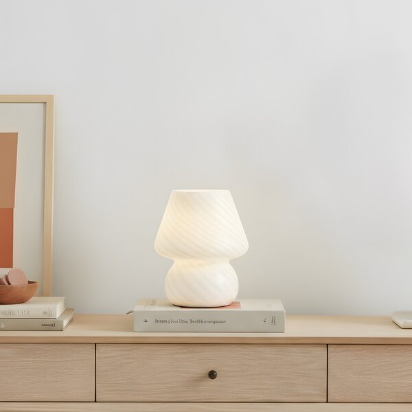 Lindby stolna lampa Andriana, bijela, staklo, Ø 15 cm, Bijela, Dnevni boravak/blagovaonica, Staklo