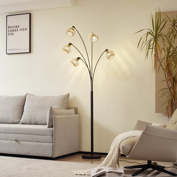 Lindby podna lampa Lielle, prirodni bambus, 5 žarulja, 190 cm, Drvo, Dnevni boravak/blagovaonica, Bambus