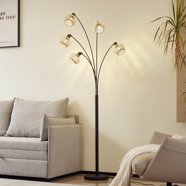 Lindby podna lampa Lielle, prirodni bambus, 5 žarulja, 190 cm, Drvo, Dnevni boravak/blagovaonica, Bambus