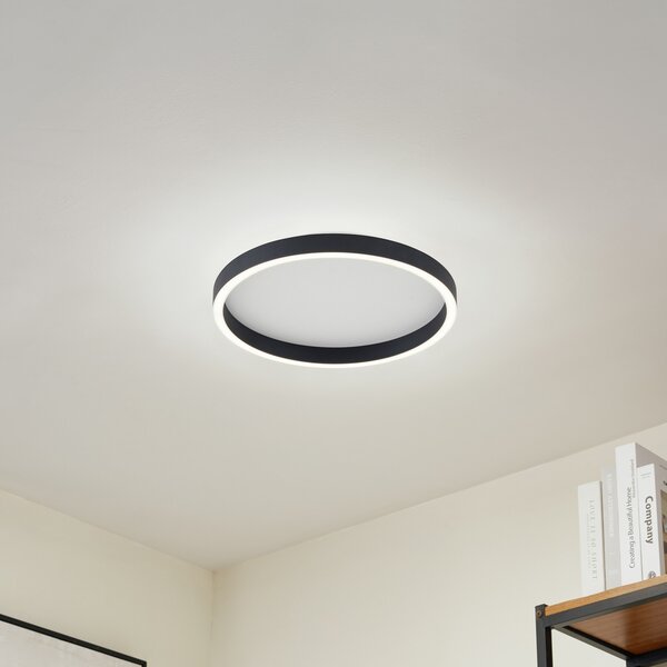 Lucande LED stropna svjetiljka Rotundo, Ø 40 cm, crna, prigušljiva, prigušiva, Crno, Dnevni boravak/blagovaonica, Plastika