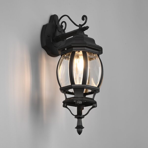 Trio Lighting Vanjska zidna svjetiljka Elvo, utičnica na dnu, mat crna, prigušiva, Crno, Aluminij