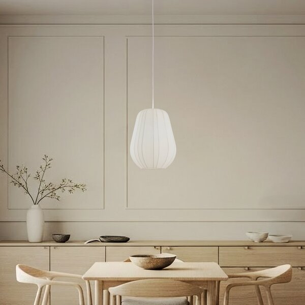 Lindby Viseća lampa Helin, bijela, Ø 30 cm, tkanina, prigušiva, Bijela, Dnevni boravak/blagovaonica, Tkanina / tekstil