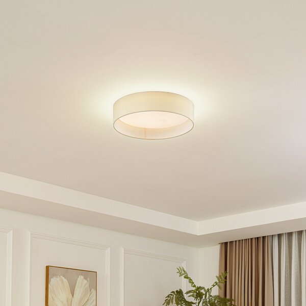 Lindby LED stropna svjetiljka Eilif, tkanina, bijela, Ø 40 cm, CCT, Bež, Dnevni boravak/blagovaonica, Tkanina / tekstil