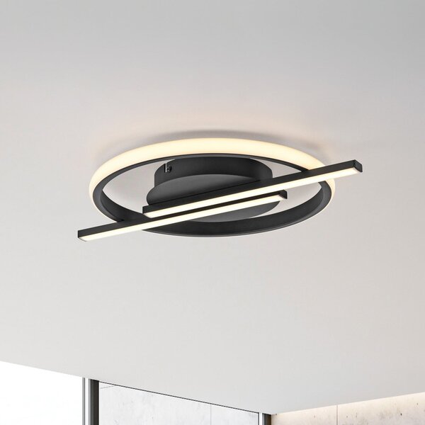 JUST LIGHT. GmbH SAMO SVJETLO. LED stropna svjetiljka Korsa, crna, Ø31cm, prigušiva, prigušiva, Crno, Dnevni boravak/blagovaonica, Metal