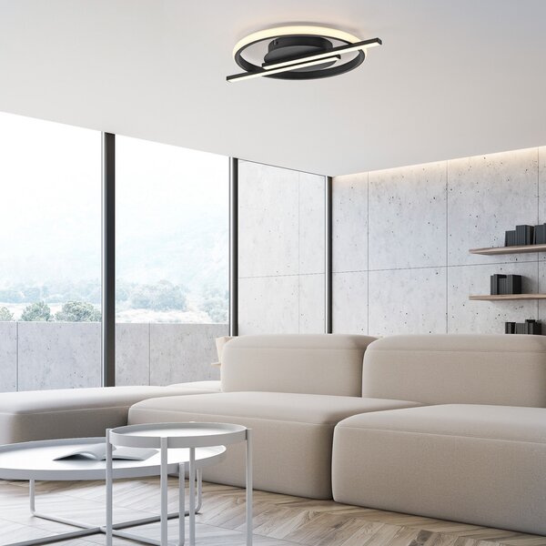 JUST LIGHT. GmbH SAMO SVJETLO. LED stropna svjetiljka Korsa, crna, Ø31cm, prigušiva, prigušiva, Crno, Dnevni boravak/blagovaonica, Metal