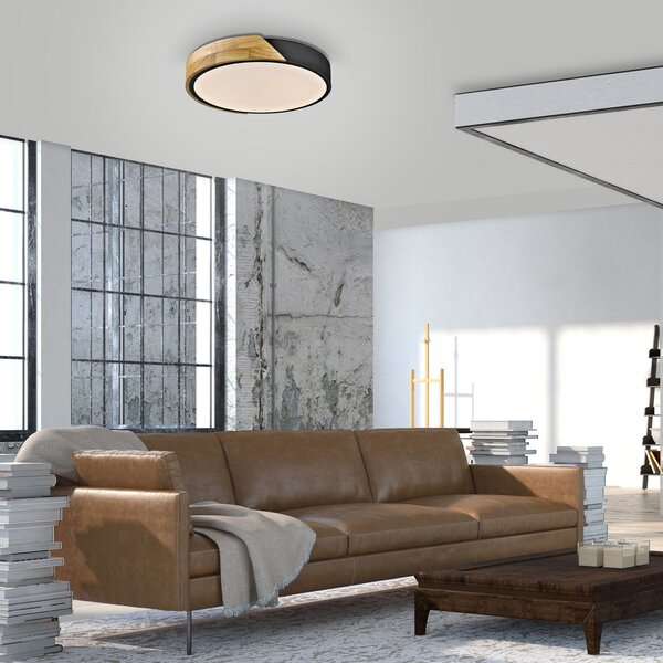 JUST LIGHT. GmbH SAMO SVJETLO. Bila LED stropna svjetiljka, crna, Ø 32 cm, drvo, Drvo, Dnevni boravak/blagovaonica, Drvo