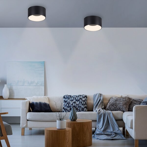 JUST LIGHT. GmbH SAMO SVJETLO. LED stropna svjetiljka Tanika crna, Ø16cm, prigušiva, prigušiva, Crno, Dnevni boravak/blagovaonica, Plastika