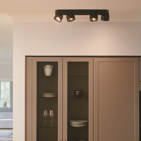 Nordlux Downlight Pitcher, crna/mesing, 4 svjetla, metal, GU10, prigušiva, Crno, Dnevni boravak/blagovaonica, Metal