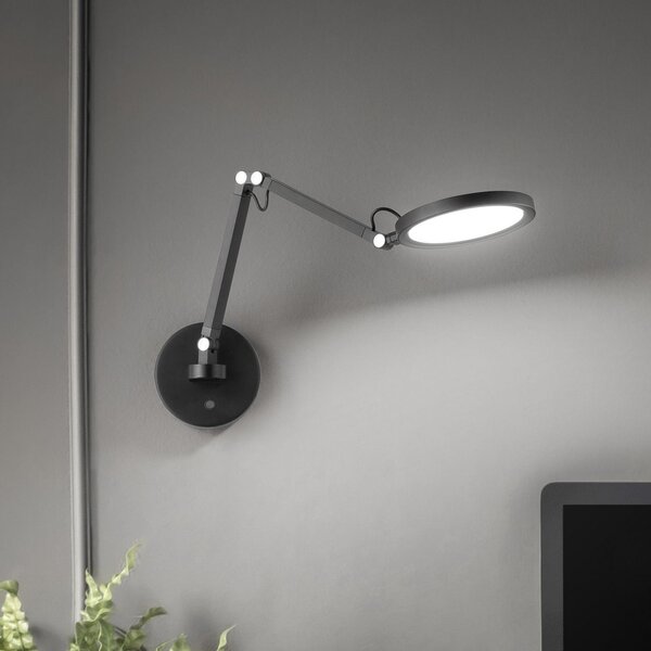 Fabas Luce Regina LED zidna svjetiljka, crna, CCT, prigušiva, podesiva, prigušiva, Crno, spavaća soba, Metal