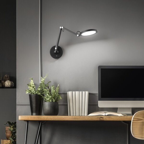 Fabas Luce Regina LED zidna svjetiljka, crna, CCT, prigušiva, podesiva, prigušiva, Crno, spavaća soba, Metal