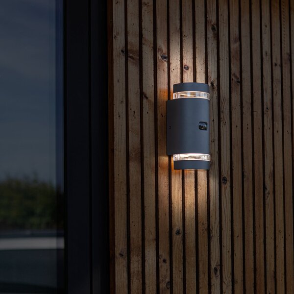 LUTEC FOCUS ROUND vanjska zidna svjetiljka s senzorom, tamnosiva, 2 x GU10, IP44, prigušiva, Sivo, Aluminij