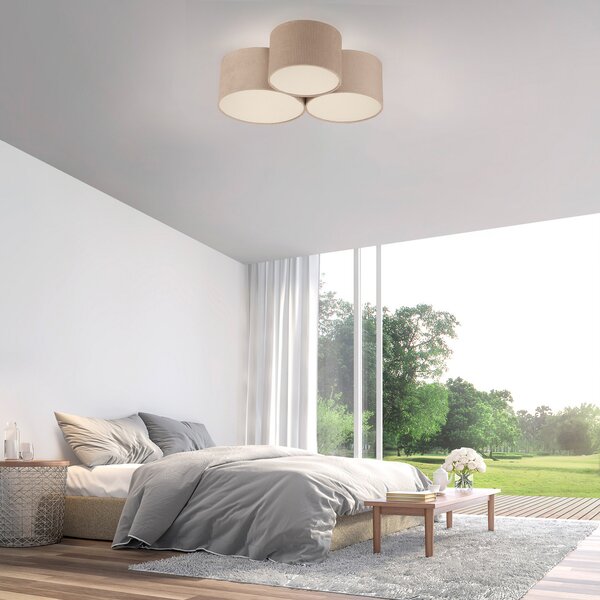 JUST LIGHT. GmbH SAMO SVJETLO. Plafonjera Green Duro, tekstil, tri žarulje, prigušiva, Bež, Dnevni boravak/blagovaonica, Tkanina / tekstil