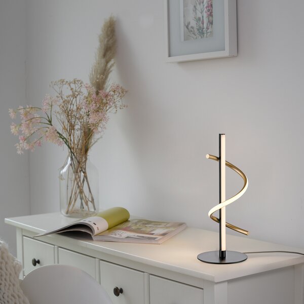 JUST LIGHT. GmbH SAMO SVJETLO. Emanda LED stolna lampa, željezo, crna-mesing, prigušiva, Crno, Dnevni boravak/blagovaonica, Metal