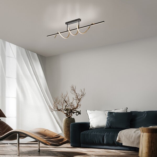 JUST LIGHT. GmbH SAMO SVJETLO. Emanda LED stropna svjetiljka, željezo, crno-mjed, prigušiva, Crno, Dnevni boravak/blagovaonica, Metal