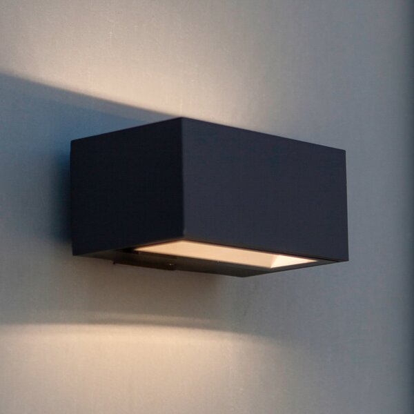 LUTEC GEMINI vanjska LED zidna svjetiljka, tamnosiva, 14 cm, IP54, gore/dolje, Sivo, Aluminij, Zidni kvadrat
