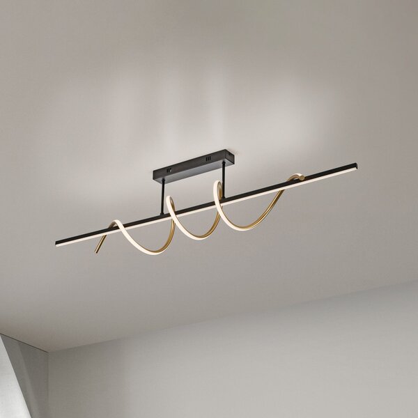JUST LIGHT. GmbH SAMO SVJETLO. Emanda LED stropna svjetiljka, željezo, crno-mjed, prigušiva, Crno, Dnevni boravak/blagovaonica, Metal