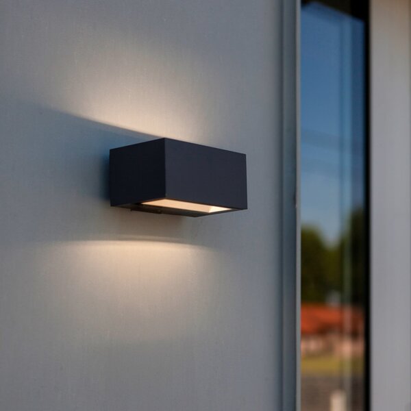 LUTEC GEMINI vanjska LED zidna svjetiljka, tamnosiva, 14 cm, IP54, gore/dolje, Sivo, Aluminij, Zidni kvadrat