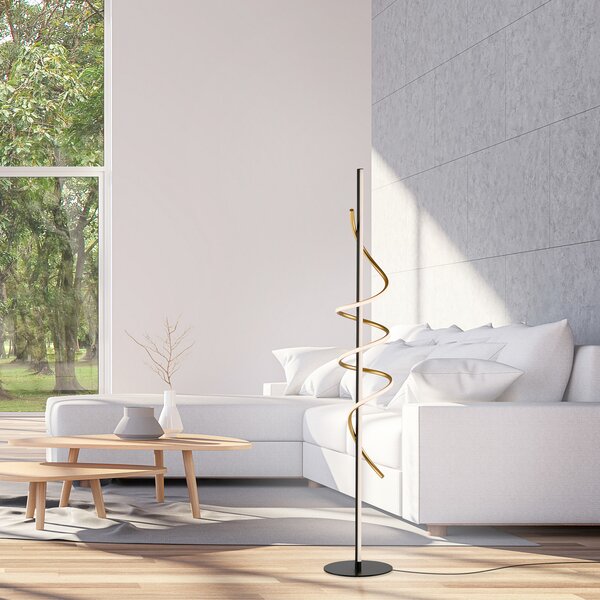 JUST LIGHT. GmbH SAMO SVJETLO. Emanda LED podna lampa, željezo, crna-mesing, prigušiva, Crno, Dnevni boravak/blagovaonica, Metal