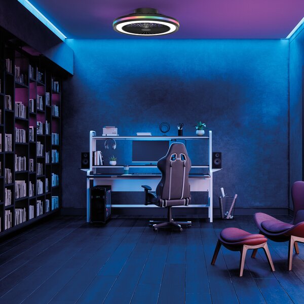 Mantra Iluminación LED stropni ventilator za gejmere, crni, DC motor, tih, Ø 47 cm, CCT RGB, prigušiva, Crno, Dnevni boravak/blagovaonica, Plastika