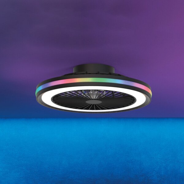 Mantra Iluminación LED stropni ventilator za gejmere, crni, DC motor, tih, Ø 47 cm, CCT RGB, prigušiva, Crno, Dnevni boravak/blagovaonica, Plastika