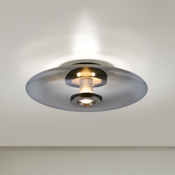 PURE Vitrum LED stropna svjetiljka, siva, staklo/aluminij, Ø 45 cm, prigušiva, Sivo, Dnevni boravak/blagovaonica, Staklo
