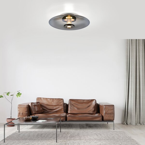 PURE Vitrum LED stropna svjetiljka, siva, staklo/aluminij, Ø 45 cm, prigušiva, Sivo, Dnevni boravak/blagovaonica, Staklo
