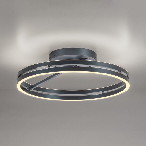 PURE LED stropna svjetiljka Loop, siva, metalna, Ø 60 cm, CCT, prigušiva, Sivo, Dnevni boravak/blagovaonica, Aluminij, Pokrivač okrugli izravno