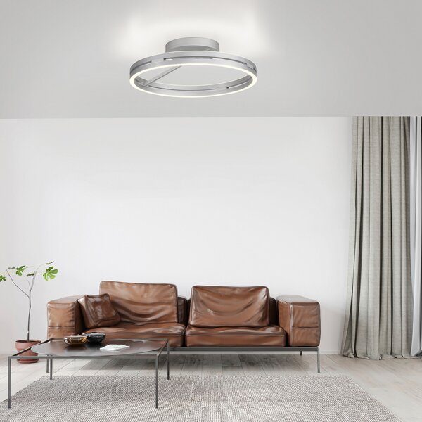PURE LED stropna svjetiljka Loop, aluminij, metal, Ø 60 cm CCT, prigušiva, Metalik, Dnevni boravak/blagovaonica, Aluminij, Pokrivač okrugli izravno