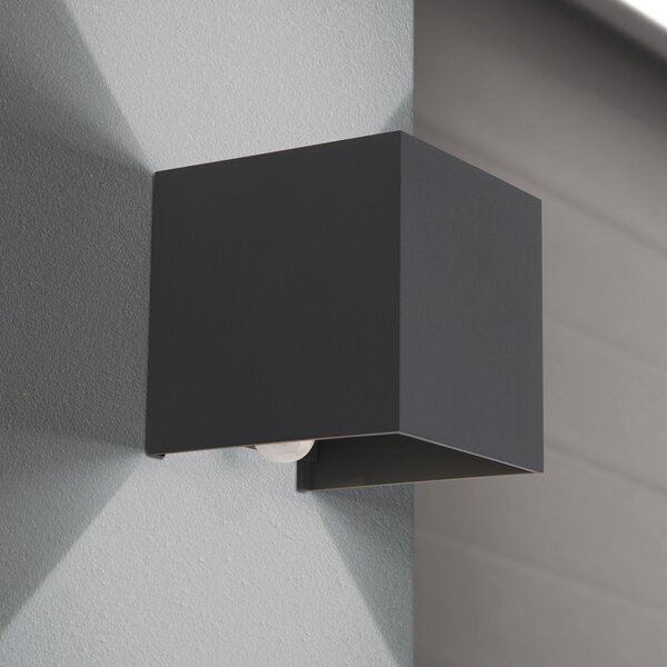 ORION LED vanjska zidna svjetiljka Cube-S, antracit, metal, senzor, Crno, Aluminij, Zidna utičnica iznad/dolje