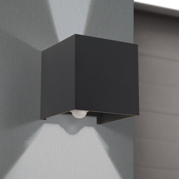 ORION LED vanjska zidna svjetiljka Cube-S, antracit, metal, senzor, Crno, Aluminij, Zidna utičnica iznad/dolje