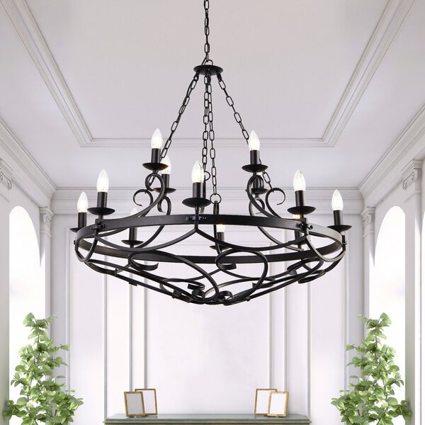 Searchlight Luster Cartwheel III, 12 žarulja, Ø 89 cm, crni, metal, prigušiva, Crno, Dnevni boravak/blagovaonica, Metal, luster
