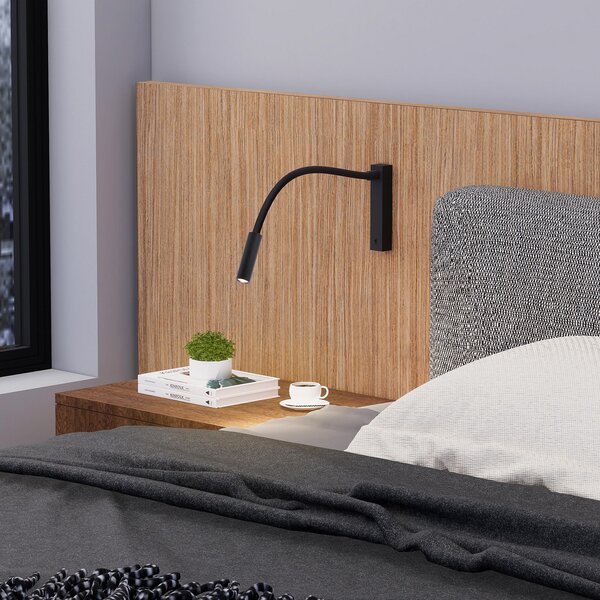 Molto Luce LED zidna lampa Arok, crna, aluminij, projekcija 49 cm, Crno, spavaća soba, Aluminij