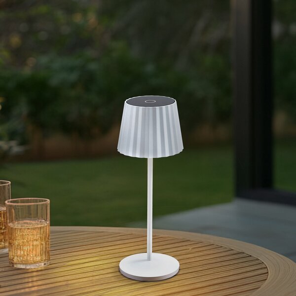 Lindby Esali LED punjiva stolna lampa, bijela, s utorima, 29 cm, prigušiva, Bijela, Dnevni boravak/blagovaonica, Aluminij
