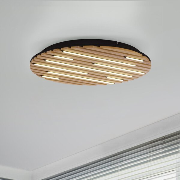 Q-Smart-Home Paul Neuhaus Smart LED stropna svjetiljka Q-Akustik, drvo Ø 60 cm, prigušiva, Drvo, Dnevni boravak/blagovaonica, Drvo