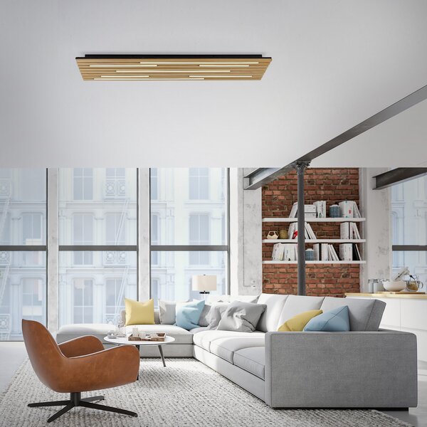 Q-Smart-Home Paul Neuhaus Smart LED stropna svjetiljka Q-Akustik drvo 115 x 31 cm, prigušiva, Drvo, Dnevni boravak/blagovaonica, Drvo