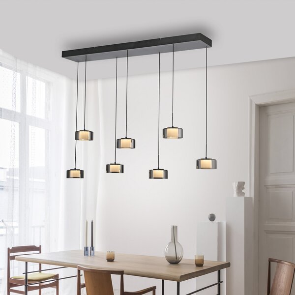 Paul Neuhaus Rika LED viseća svjetiljka, 135 cm, staklo, prigušivanje, prigušiva, Crno, Dnevni boravak/blagovaonica, Staklo