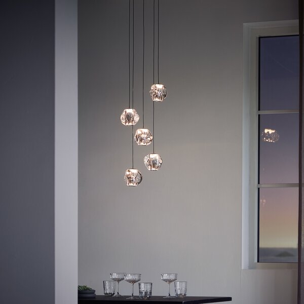 LOOM DESIGN Ice Ball LED viseće svjetlo, krom/prozirno, 5 žarulja, prigušiva, Metalik, Dnevni boravak/blagovaonica, Metal, Metak