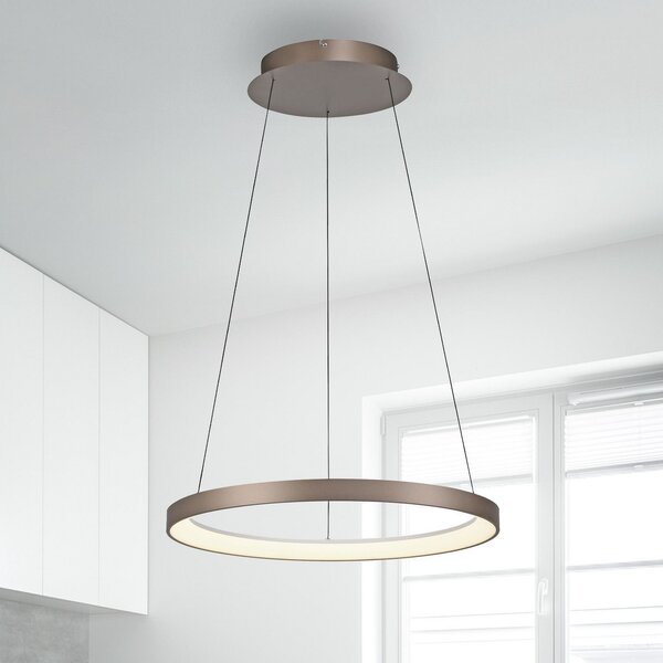 Paul Neuhaus LED viseća lampa Hoop, smeđa, Ø 57 cm, prigušiva, prigušiva, Smeđa / hrđa, Dnevni boravak/blagovaonica, Aluminij