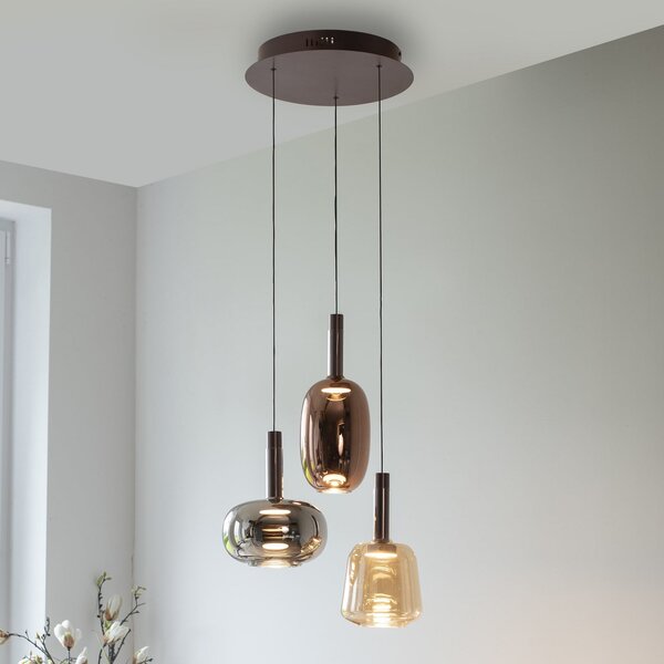 Paul Neuhaus LED visilica Irides, Ø 43 cm, šarena, staklo, prigušiva, Višebojno, Dnevni boravak/blagovaonica, Staklo