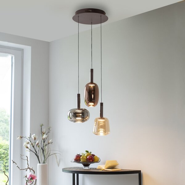 Paul Neuhaus LED visilica Irides, Ø 43 cm, šarena, staklo, prigušiva, Višebojno, Dnevni boravak/blagovaonica, Staklo