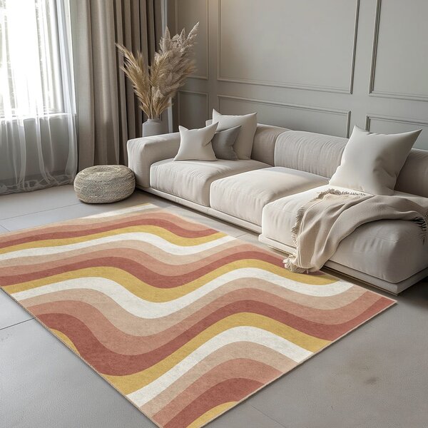 Oker žuti/prljavo rozi periv tepih 80x150 cm Creamy Strawberry Swirl – Mila Home