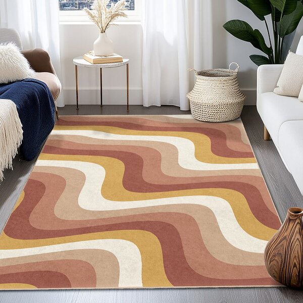 Oker žuti/prljavo rozi periv tepih 80x150 cm Creamy Strawberry Swirl – Mila Home