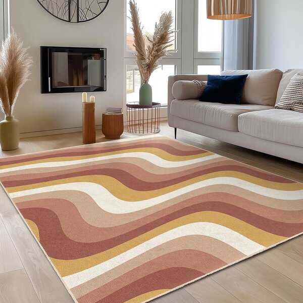 Oker žuti/prljavo rozi periv tepih 80x150 cm Creamy Strawberry Swirl – Mila Home