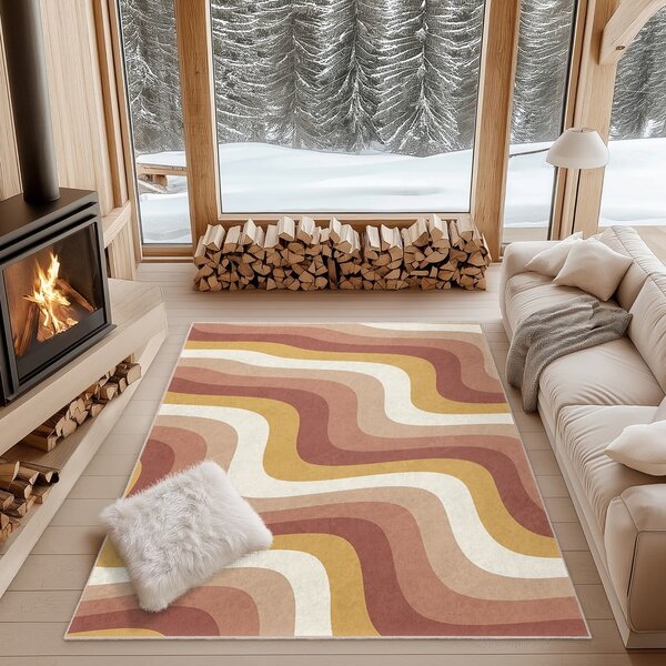 Oker žuti/prljavo rozi periv tepih 80x150 cm Creamy Strawberry Swirl – Mila Home